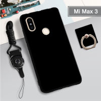 เคสโทรศัพท์นิ่มสีดำสำหรับ Xiaomi Mi Max 3เคสโทรศัพท์แบบเรียบเคสป้องกันการตกป้องกันรอยขีดข่วนพร้อมแหวนและเชือก