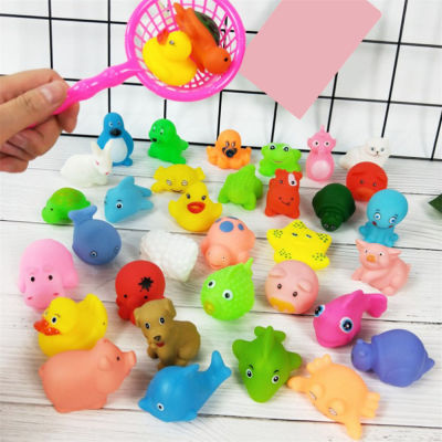 [Ready Stock] Bath Toy Set Baby Water Rubber Float Animals Sound Extrusion Toys