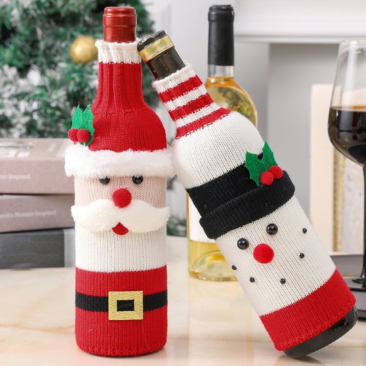 ชุดขวดไวน์แบบถักการตกแต่งคริสต์มาสผ้าคลุมขวดไวน์ชุดชุดแต่งหน้าเค้กรูปขวดแชมเปญแบบถัก-jpz3824เครื่องมือบาร์ไวน์สำหรับร้านอาหารเค้าโครงฉากวันหยุด