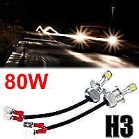 H3ท้ายรถ3000LM 80W สีขาว1คู่ไฟหน้ารถไฟตัดหมอก DRL ไฟหน้ารถมอเตอร์ไซค์แบบ LED สีขาว