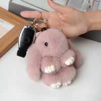 Rabbit Keychain Ring Fluffy Real Fur Pompon Bunny Trinket Key Chain Charm Cute Key Ring On Bag Car Key Pendant Lapin Key Chains