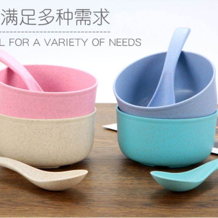 wheat-straw-spoon-bowl-set-portable-tableware-bowl-spoon-household-children-tableware-outdoor-tableware-wheat-bowl-candy-color