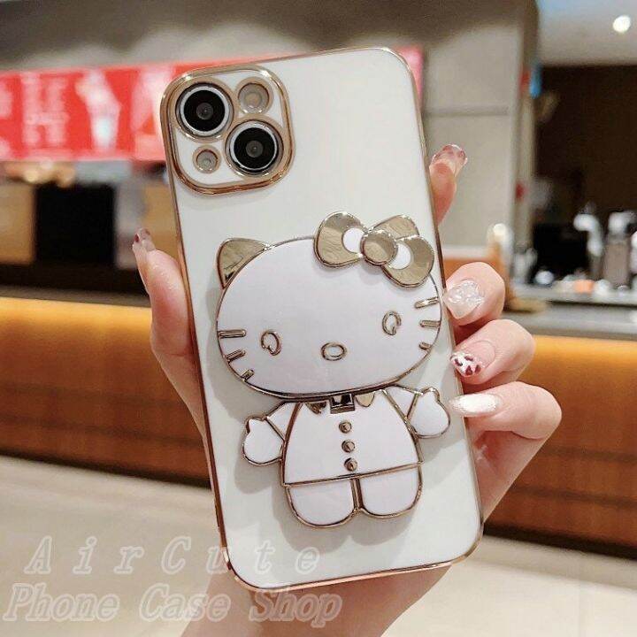 เคส-iphone-8-7-plus-14-13-12-11-pro-max-x-xr-xs-max-8plus-7plus-iphone8-iphone7-iphone14-iphone13-iphone12-iphone11-white-purple-green-plating-hello-kitty-cosmetic-mirror-stand-soft-case