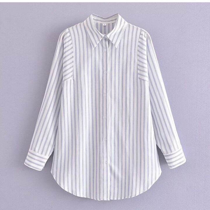 zara-เสื้อเชิ้ตลําลอง-แขนยาว-คอปก-ทรงหลวม-ลายทาง-สไตล์ฝรั่งเศส-22-ฤดูร้อน-สําหรับผู้หญิง-ta