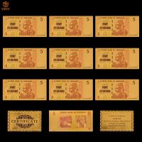 10PCS/Lot Zimbabwe Color Gold Banknotes 5 Dollar Money Set Currency Paper Money Collections