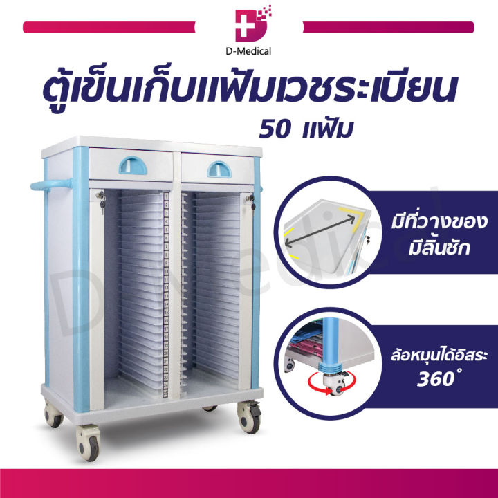 ตู้เข็นเก็บแฟ้มเวชระเบียน-50-แฟ้ม-ตู้เก็บเอกสาร-ล็อกล้อ-dmedical