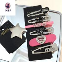 MZP 7Pcs/Set โลหะเงินโลหะ ตัวหนีบปากเป็ดตัวอักษรพลอยเทียม รูปดาวห้าแฉก ดาวดาวดาว หวานหวานแหววว สไตล์เกาหลี สาวๆ