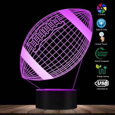 American Football 3D Render Wireframe Hologram Night Table Lamp Rugby Optical Illusion LED Lights Sports Fans Decorative Light