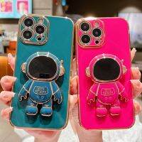 Cute Astronaut Foot Stand Phone Case For iPhone 14 13 Pro 11 Pro X XS XR Xs Max 12 Mini Soft Plating Holder Cover On 6S 7 8 Plus Phone Cases