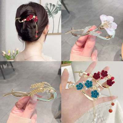 New leaf flower tassel pearl twist clip spoon spring exquisite hair accessories