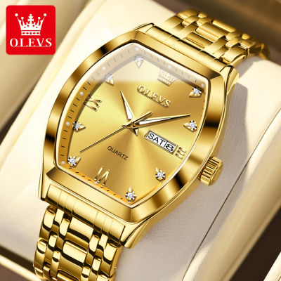 OLEVS 2023 New Luxury Genuine Brand Mens Watch Waterproof Fashion Casual Gold Diamond Luminous Quartz Watch Barrel Stainless Steel Calendar Watch as a Boyfriend Gift