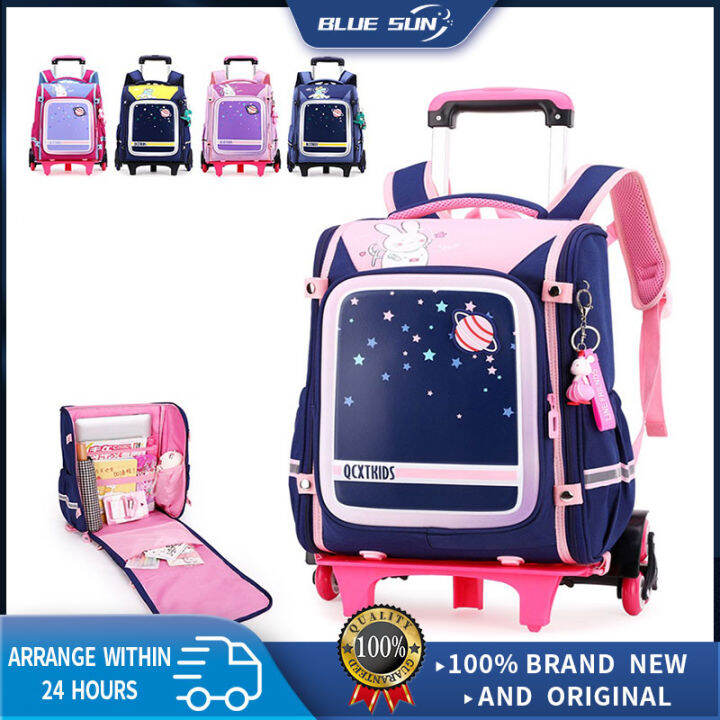 CODNEW fully open School Trolley Bags For kids Girls Rolling Backpack