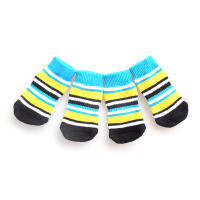 Pet Dog Puppy Cat Anti-slip Knit Cotton Weave Sock 4 Pcs blue