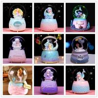 Crystal Ball Music Box Mermaid Girls Birthady Gifts Glowing Snowflakes Music Box Home Decoration Desktop Ornament