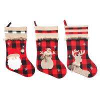 Christmas Home Decoration Socks, High-Quality Linen, Red and Black , New Year Gift Bags