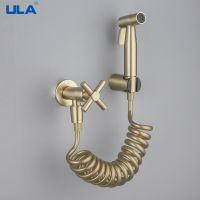 ULA Brushed Gold Black Portable Bidet Sprayer Stainless Steel Toilet Bidet faucet Cold Bathroom Shattaf Valve Set enema shower