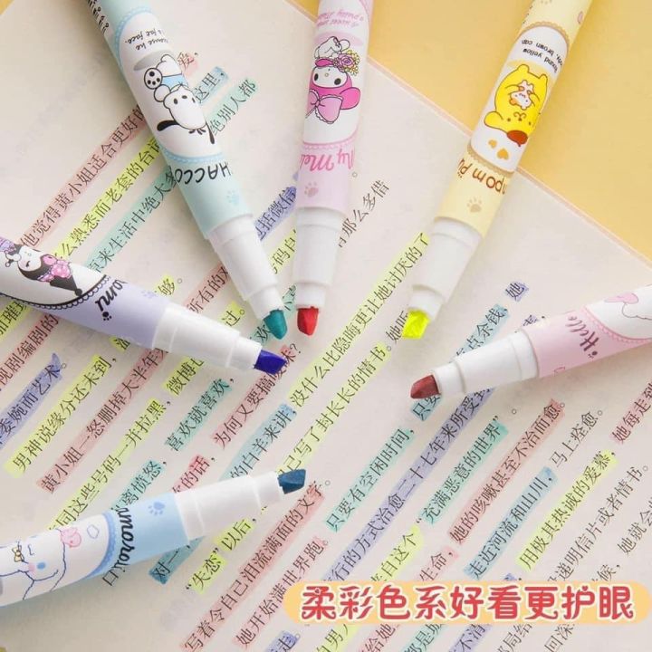 ปากกาไฮไลท์-sanrio-น่ารักสุดๆ-เอาไว้เน้นข้อความสำคัญ-ตกแต่งสมุดโน๊ต-แพค-6แท่ง-6สี