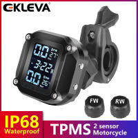 EKLEVA ตัววัดแรงดันยางรถยนต์มอเตอร์ TPMS,ระบบตรวจวัดอุณหภูมิยางรถมอเตอร์ไซด์สัญญาณเตือนชาร์จ USB พร้อมเซ็นเซอร์2ตัว