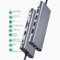 Topdigit 11 In 1 Type-C แท่นวางมือถือ USB-C ถึง HDMI รองรับ100M การ์ดเน็ตเวิร์ก VGA PD ฮับ USB3.0