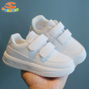 HOBIBEAR children s sneakers Boys and girls white PU casual sneakers