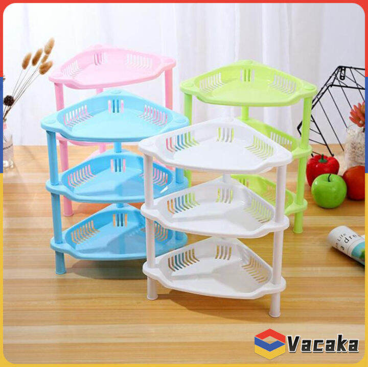 Vacaka 3 Tier Triangle Plastic Corner Storage Layer Multipurpose Utility Organizer Rack Simple