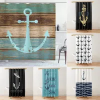 Anchor Shower Curtain Timeworn Marine on Weathered Wooden Planks Rustic Nautical Theme Cloth Fabric Bathroom Decor Set Hooks