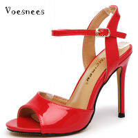 Voesnees ฤดูร้อน2023สุภาพสตรีรองเท้าแตะปากปลาหญิงกลางส้น810ซม. ยาง Sole Word Buckle ยอดนิยม Stiletto รองเท้าส้นสูงผู้หญิง