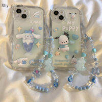 Kawaii Sanrio Cinnamoroll Pochacco สร้อยข้อมือสำหรับ iPhone 14 13 12 11 Pro Max XR XS MAX X Y2k สาวกันกระแทก Soft Shell