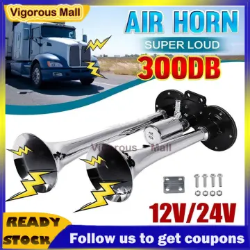 12V/24V 500DB Dual Trumpet Electric Horn Loud Chrome Air Horn Speaker Kit  with Air Compressor
