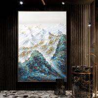 Snow Mountain Landscape ภาพสีน้ำมันบนผ้าใบบทคัดย่อ Gold Modern Home Decor Wall Art สำหรับห้องนั่งเล่น