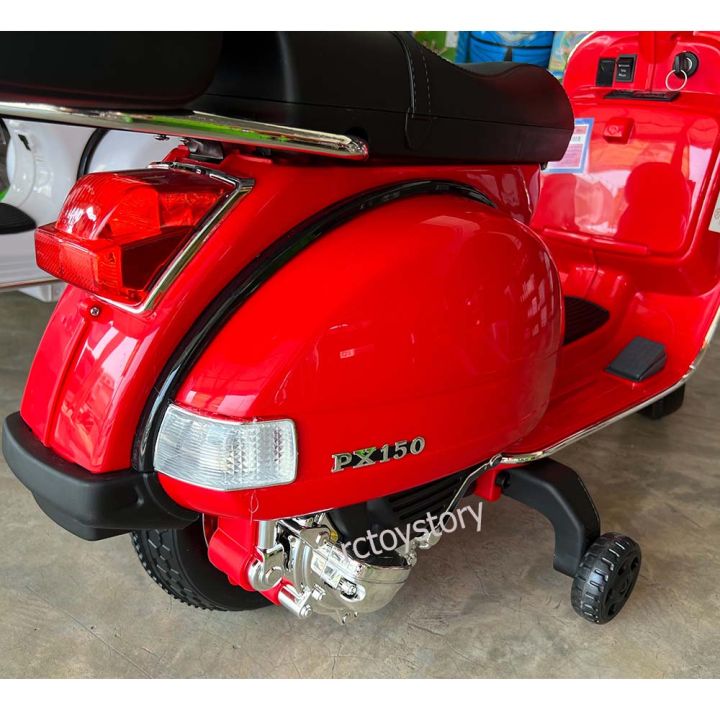 rctoystory-รถเด็กนั่ง-รถแบตเตอรี่-มอไซค์เด็ก-รถแบต-เวสป้า-vespa-ลิขสิทธิ์แท้-px150-มีเสียง-มีไฟ-ขนาด-107-x-51-x-82-cm-โฉมใหม่-มีกระเป๋าด้านหลัง