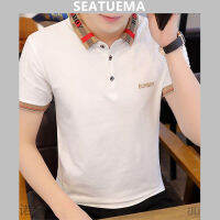 SEATUEMA แขนสั้นซัมเมอร์ของผู้ชาย,เสื้อโปโลปักระดับไฮเอนด์ลำลองคอโปโล