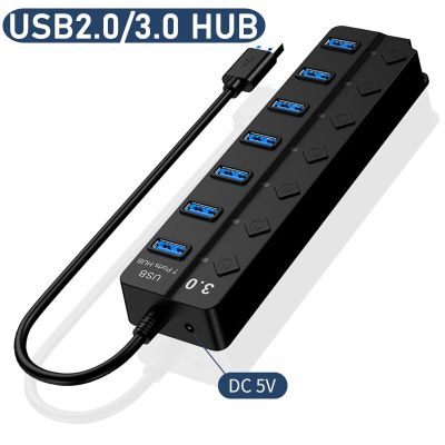 USB 3.0ที่พ้วง USB USB ฮับยูเอสบีฮับ USB 2.0ใช้อะแดปเตอร์4/7พอร์ตขยายหลายสวิตช์แท่นวางอุปกรณ์ฮับสาย30ซม.