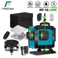 ขาตั้งกล้องระดับเลเซอร์สีเขียว FASGET 4D 16เส้นปรับระดับตัวเองแนวตั้งแนวนอนที่มีกำลังสูง360เครื่องรับสัญญาณเลเซอร์ระดับ3D สีเขียว