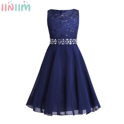 iiniim Kids Princess Dress Sequined Floral Lace Chiffon Flower Girls Dress Wedding Birthday Party Prom Dresses Summer Costume