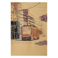 【F020】Hand Painted Locomotive Retro Kraft Paper Poster Bar Coffee Shop Decoration