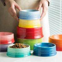 Le Creuset แมวชามขนมขบเคี้ยวป้องกันการเคาะคอสัตว์เลี้ยงปกป้องสุนัขน้ำข้าวอุปกรณ์