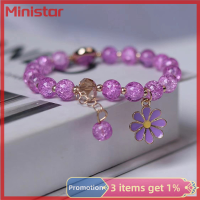 Ministar สร้อยข้อมือผู้หญิงแฟชั่นลูกปัดลายดอกเดซี่สีสันสดใสประดับด้วยลูกปัดคริสตัลของขวัญสำหรับงานเลี้ยง