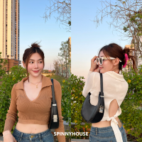 ?SpinnyHouse? เสื้อสเวตเตอร์ใสๆสไตล์โคเรียเกิร์ล คอหยดน้ำ ข้าวปุ้นผูกหลัง งามหรู ทรงสวย C603A  B201B