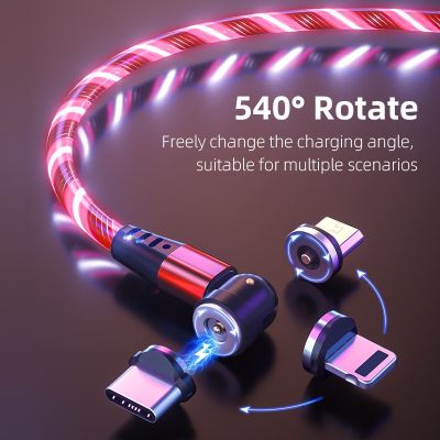 540 Rotate Luminous Magnetic Cable  Fast Charging Mobile Phone  Charge Cable For Xiaomi LED Micro USB Type C For iPhone Cable Cables  Converters