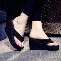 ⊙❍✾ 9 cm high with flip-flops female Xia Hou high-heeled platform fashion comfortable pinches cool slippers black broadband waterproof units
