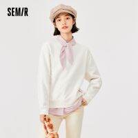 SEMIR เสื้อสเวตเตอร์สตรีสีทึบ,เสื้อคอกลมทรงหลวมสีพื้นใส่สบายในฤดูหนาวปี2021เสื้อใส่คลุมสะโพกแบบเรียบง่ายเสื้อฟลีซ