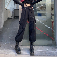 HOUZHOU Black Cargo Pants Women Streetwear Harajuku Gothic High Waist Trousers Techwear Kpop Oversized Autumn Winter Loose Pants