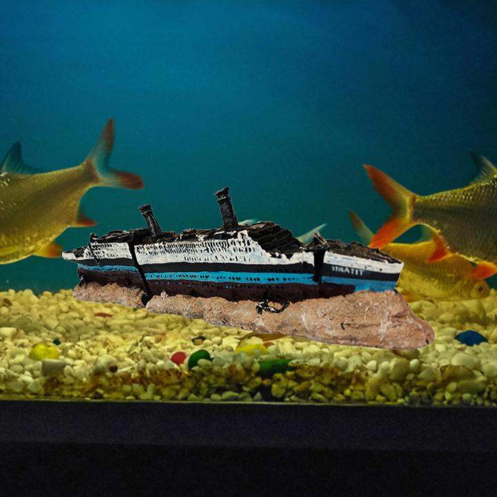 Aimishion Fish Tank Titanic Shipwreck Decoration Collection Resin Fish