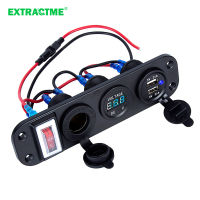 Extractme Car USB Lighter with Voltmeter Dual USB Power Charger Power Socket Waterproof Dustproof With Rocker Switch