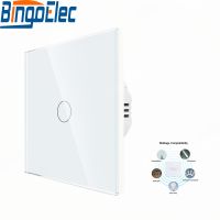 QSR STORE Bingoelec Touch Light Switch EU Crystal Glass Led Panel 1/2/3 Gang 1Way wall switch Waterproof