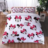 Cute Disney Minnie Mouse Kawaii Bedding Set Mickey Mouse 3D Cartoon Print Duvet Cover Set Home Textile for Baby Girls Boys Gift