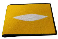 กระเป๋าสตางค์ หนังปลากระเบนแท้ Genuine Stingray Wallet  มีมุข 2 มุข  Unisex สีเหลือง