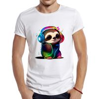 2023 Mens New DJ music Sloth Design Short Sleeve T Shirt Cool Printed Tops Hipster Tee| |   - AliExpress