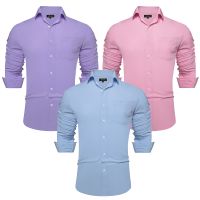 Mens Classic Long Sleeve Solid Basic Dress Shirts Single Patch Pocket Formal Business Office Social Shirt Casual Men Clothing